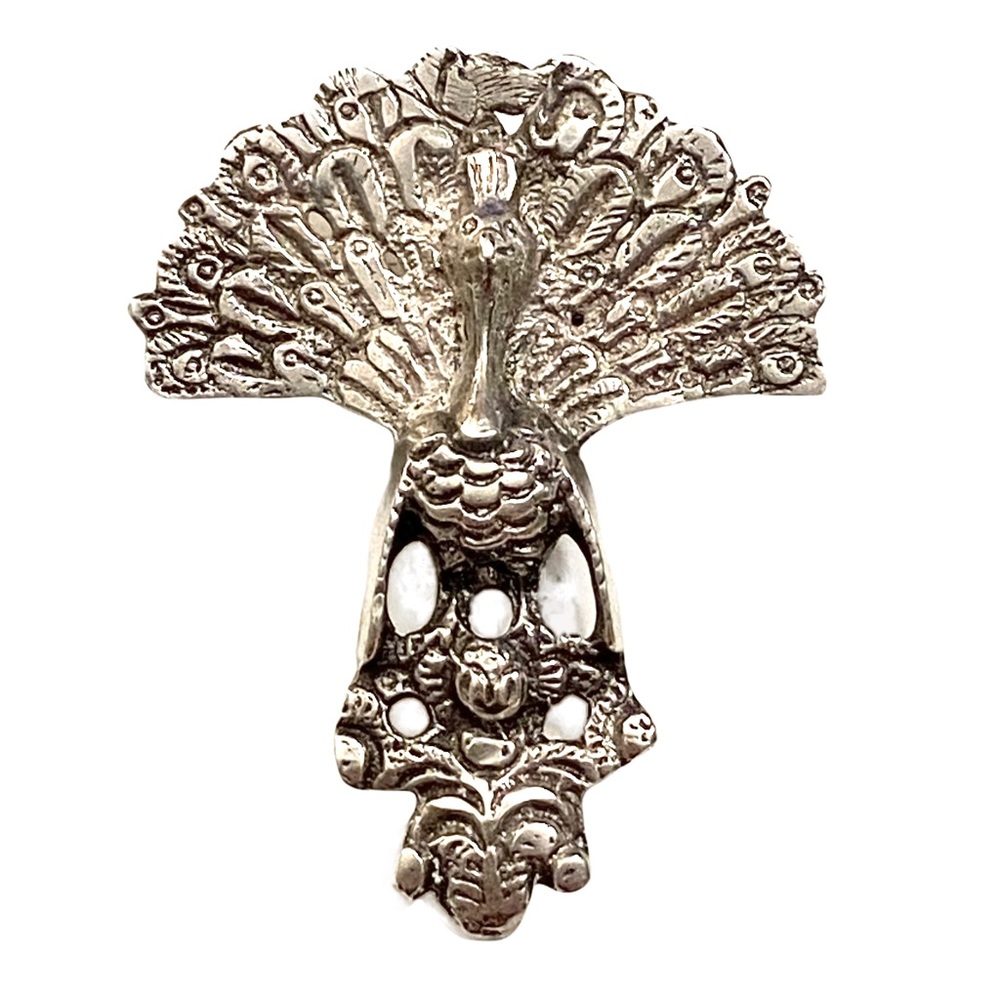 Antique 900 Silver Peacock Brooch Peruvian 1800s